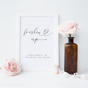Bathroom Basket Sign Template Freshen Up, Wedding Bathroom Sign, Minimal and Simple Style, Size 8x10 5x7 4x6 Instant Download WS33