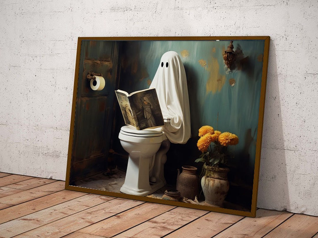 Ghost on Toilet Ghost in Bathroom Poster Gift Poster Etsy