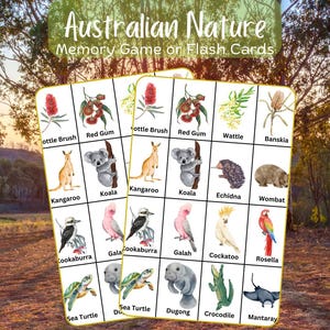 Minnesspel om australiensiskt djurliv: Utskrivbara flashkort (PDF)
