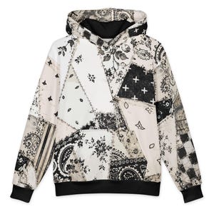 Ivory Noir Patchwork Bandana Hoodie Oversized Cotton Hoodie