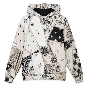 Ivory Noir Patchwork Bandana Hoodie Oversized Cotton Hoodie