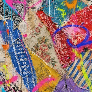 Urban Patchwork Art Bundle SVG | Graffiti Collage Digital Prints | Torn Bandana, Newspaper & Street Art Designs