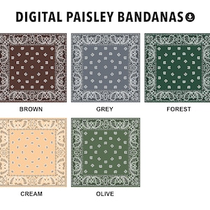 Western Vintage Digital Bandana Set of 5 - Earthy Tones High Resolution Paisley Patterns