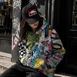 Bandana Patchwork Unisex cotton hoodie - Vintage Pullover