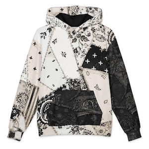 Ivory Noir Patchwork Bandana Hoodie Oversized Cotton Hoodie
