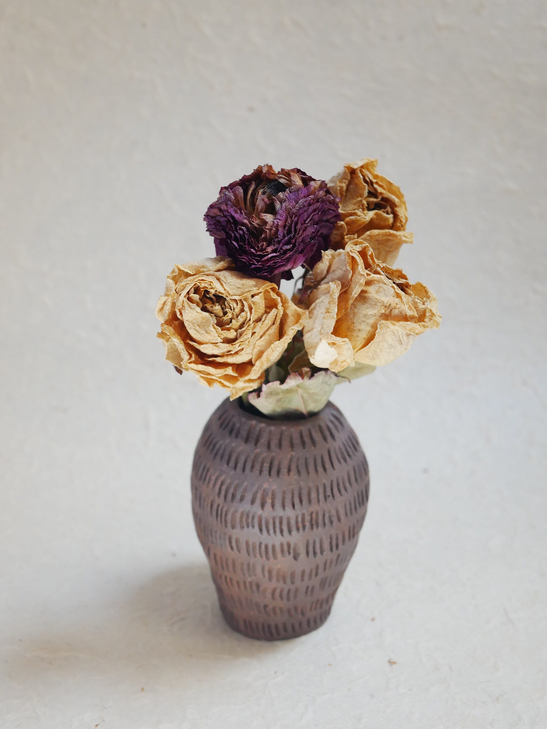 Small Handcrafted Vase in Brown Textured Ceramic "Racine"