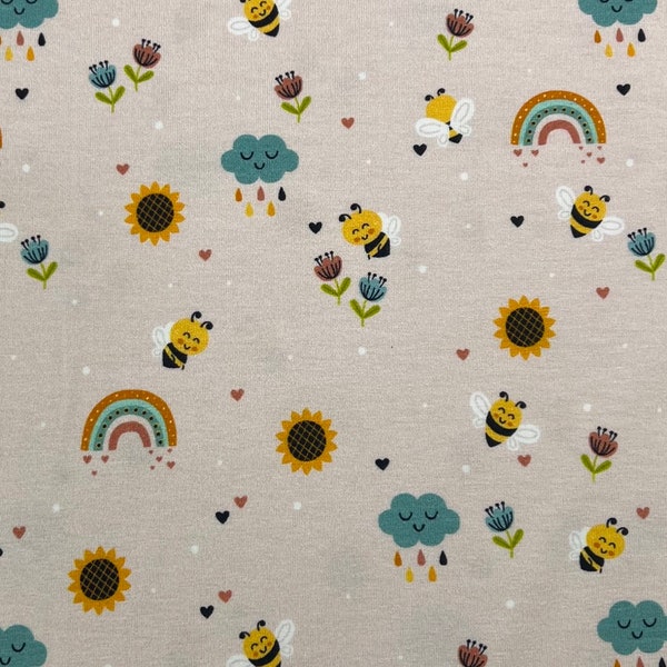 FVJ-3916 Baumwoll Jersey | Bienen | Blumen | Sonnenblumen | Fräulein von Julie |