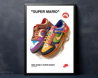 Nike Dunk X SUPER MARIO Wall Art Poster Painting Print A3 A4 Framed or No Frame
