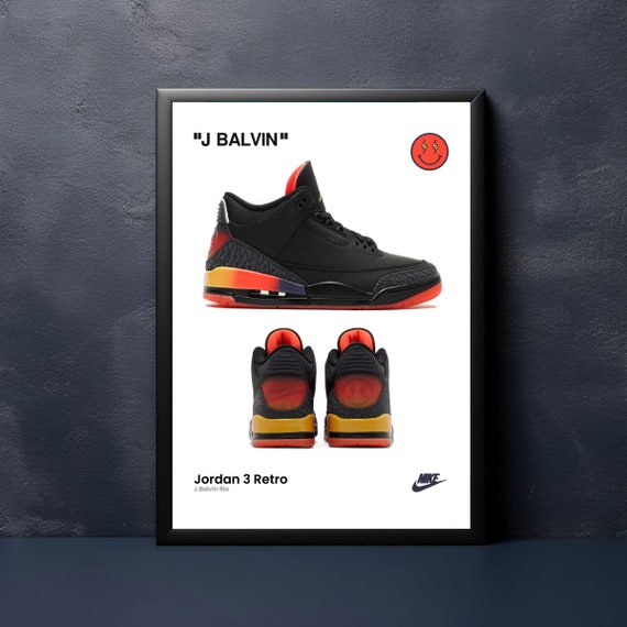Buy Nike Air Jordan 3 Retro X J Balvin Rio Black Wall Art Poster  