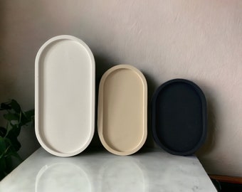 Decorative Oval Jesmonite Tray Jewellery Make up Soap Bottle Holder Trinket Contemporary Concrete