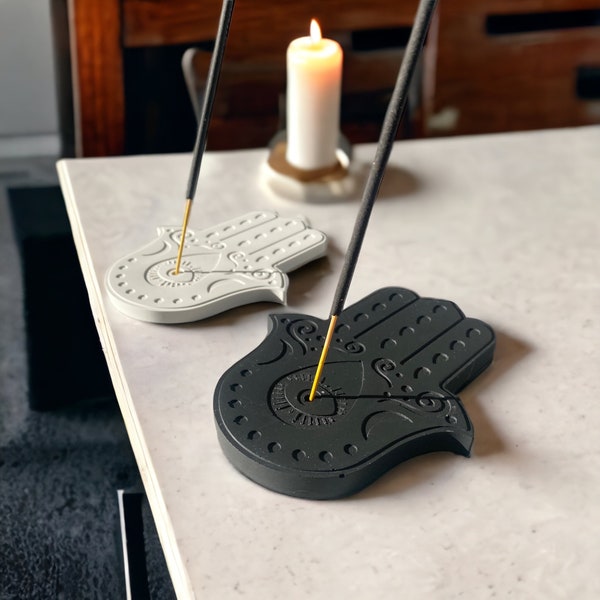 Hamsa Hand Incense Burner Holder Concrete Jesmonite Contemporary Unique Decorative Gift