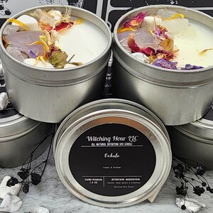 Exhale Intention Crystal Herbal Candle-Meditation Intention Candle 2oz Tin -Soy Wax Scented Candle-Ritual Manifestation Candle-Altar Candle
