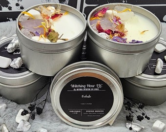 Exhale Intention Crystal Herbal Candle-Meditation Intention Candle 2oz Tin -Soy Wax Scented Candle-Ritual Manifestation Candle-Altar Candle