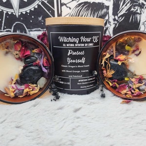 Protect Yourself Intention Crystal Herbal Candle- Protection Candle 6oz-Soy Wax Scented Candle-Ritual Dragons Blood Manifestation Candle