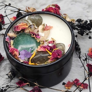 Grow With Me Intention Crystal Herbal Candle-Personal Growth Candle 2oz Tin-Manifestation Candle-Soy Wax Alter Candle-Ritual Candle