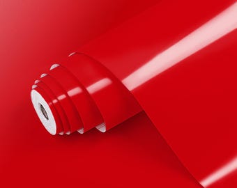 Láminas adhesivas de colores sólidos ROJO BRILLANTE / 45 cm x 1 m / Adhesivo para muebles / Lámina autoadhesiva