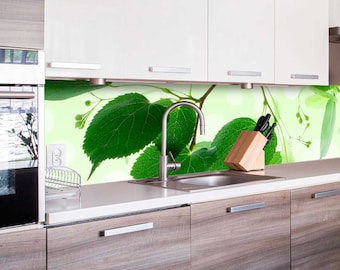 Self-adhesive Splashback - Green Leaves | Kitchen | Decoration | Premium Quality | Made in EU