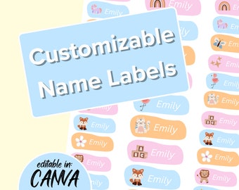 Customizable School Supply Labels Personalized Name Labels for school supplies Back to school labels | Name Labels | Editable in Canva