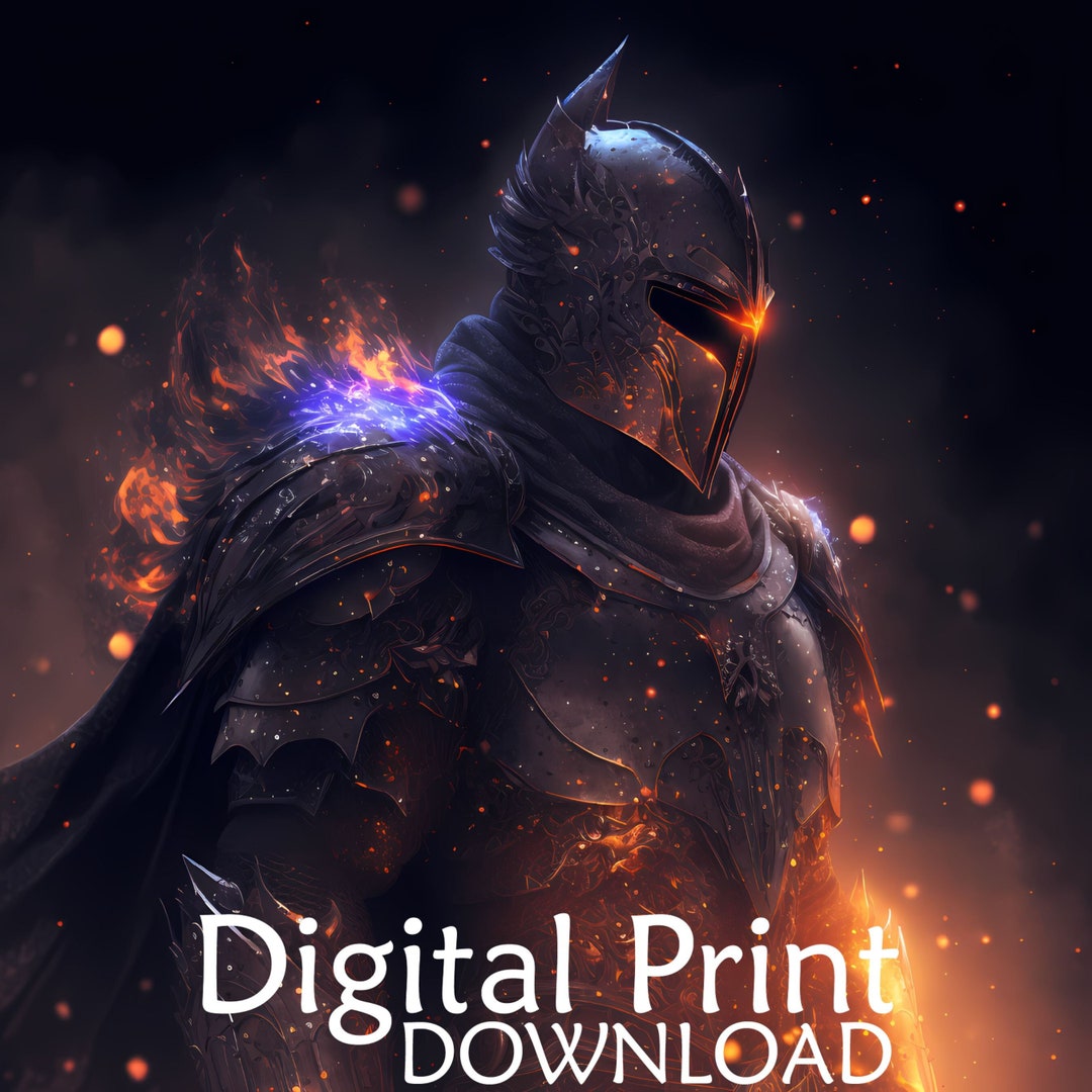 Knight Print Medieval Decor Dark Fantasy Art Gaming Room 