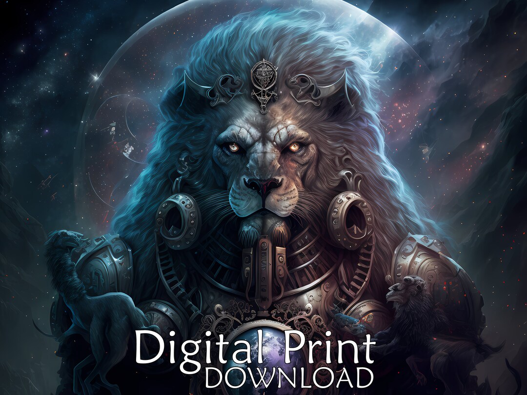 Galactic Lion Zodiac Wall Art Digital Download Print Tshirt Etsy