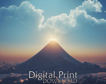 Premium Digital Download Fiel Mountain Clouds Sun Landscape Instant Art Image Dwonload Home Decor Design Mountain Landscape  Premium Poster