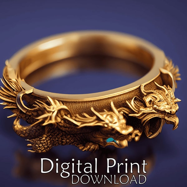 Digital Instant Download File Golden Dragon Ring Jewelry Gallery Wall Hanging Piece Design Art Golden Dragon Ring Jewelry Digtal Graphic Art