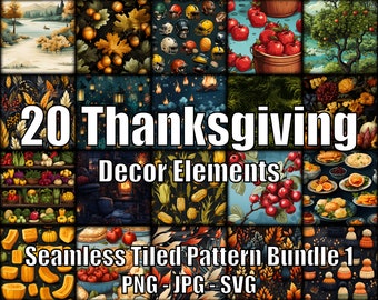 Thanksgiving Seamless Tiled Pattern Bundle No. 1 JPG + PNG + SVG Files Thanksgiving Decor Elements for Crafting Digital Paper Craft