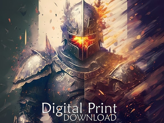 Knight Print Medieval Decor Dark Fantasy Art Gaming Room 