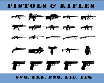 Guns and Rifles vector svg, dxf, png high res, jpg, Cricut & Silhouette Cut Files Digital Download Active
