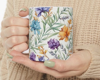 Pressed Flowers Mug, Boho Wildflowers Cottagecore Coffee Mug, Vintage ...