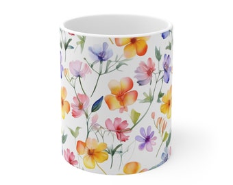 Pressed Flowers Mug, Boho Wildflowers Cottagecore Coffee Mug, Vintage ...