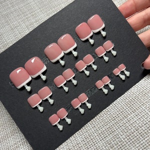 CLASSIC FRENCH toenails press on Nails | glue on nails | Fake Nails | False Nails | hand painted | Glue on nails | Sets of 20 nails