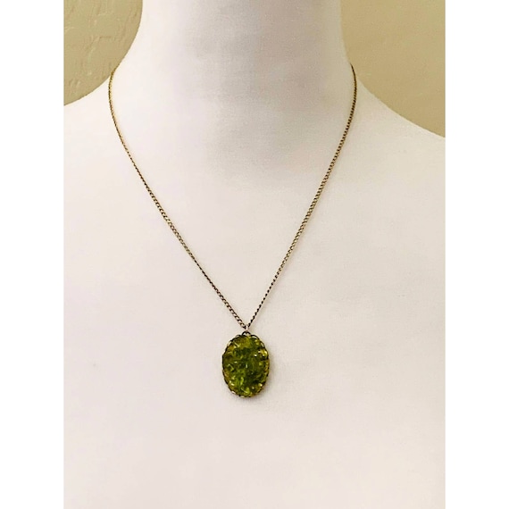 Vintage Green Stone Olivine Pendant, 18" Long Chai