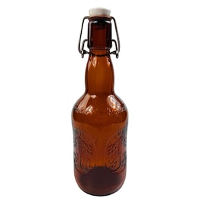 Vintage Grolsch Beer Bottle with Porcelain Top Brown Amber Glass Empty