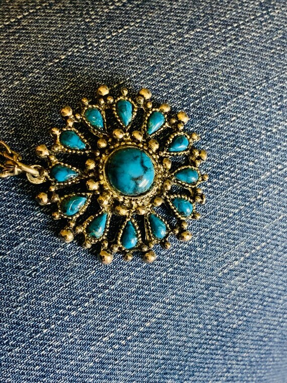 Vintage Turquoise Native American Style Medallion… - image 10