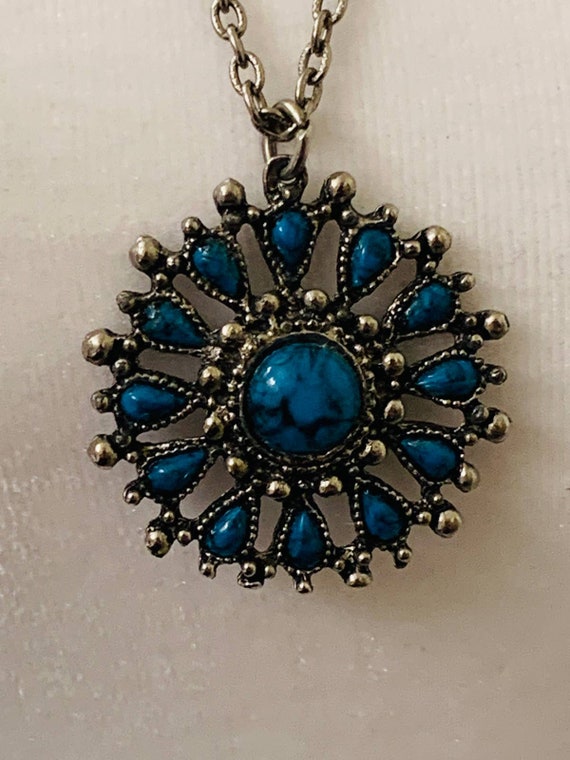 Vintage Turquoise Native American Style Medallion… - image 3