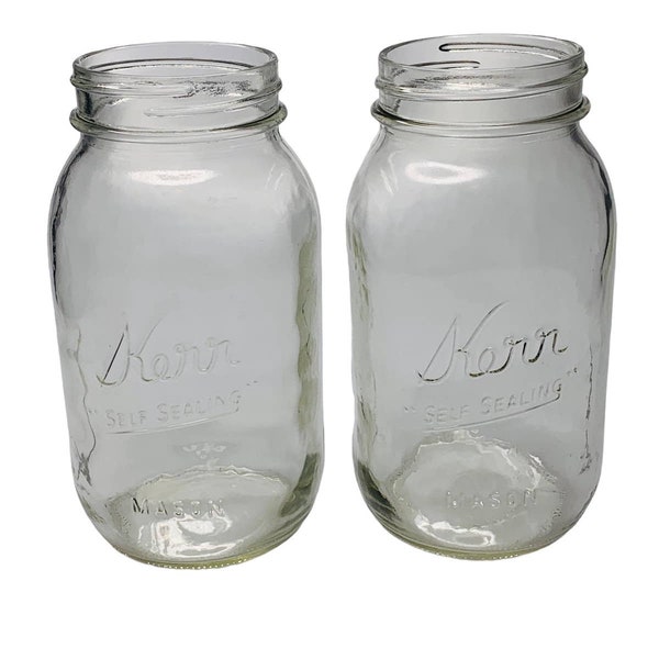 Vintage Set of Two 24 Oz Kerr Self Sealing Glass Mason Canning Jars, No Lids