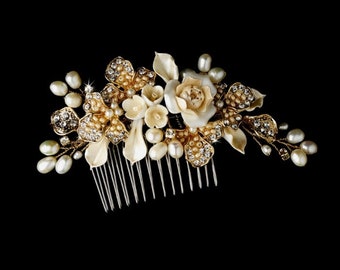 Audriana Bridal Headpiece: Freshwater Pearl Bridal Comb