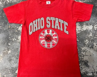 Vintage 1990s Ohio State Buckeyes University Collegiate Crewneck Vintage T Shirt Rare Vintage Made In USA Size S Red Color