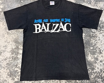 Vintage Balzac Atom-Age Vampire In 308 Punk Rock Band With Back Print T Shirt Black Color Size L