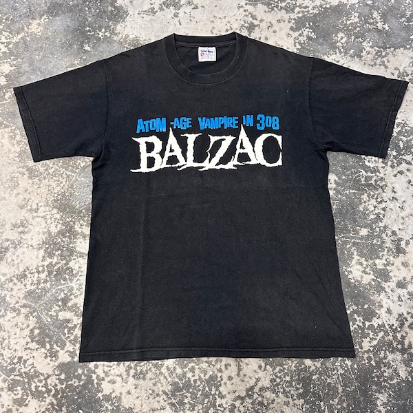 Vintage Balzac Atom-Age Vampire In 308 Punk Rock Band With Back Print T Shirt Black Color Size L