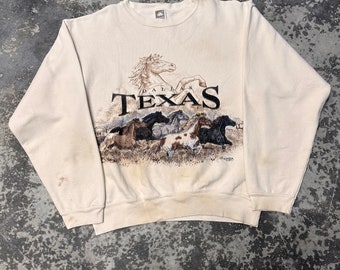 Vintage 90s Dallas Texas horses Habitat Animal Nature Sweatshirt Dallas Texas Sweater crewneck With Back Print Size M