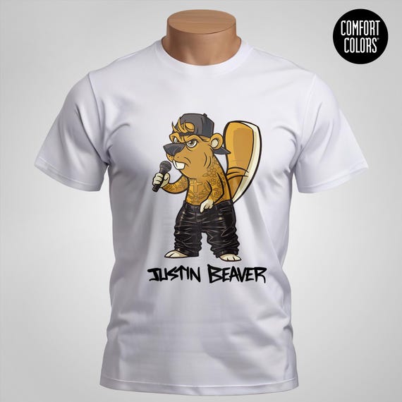 Unisex Justin Beaver Cartoon Beaver Microphone T-shirt | Funny