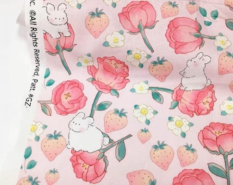 Cute Fabric Cartoon Fabric 100% Cotton Fabric Animal fabric By Half Yard Rabbit Fabric Floral Fabric