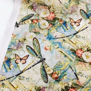 Vintage Retro dragonfly Fabric Cotton Fabric butterfly fabric insect Flower Floral By Half Yard