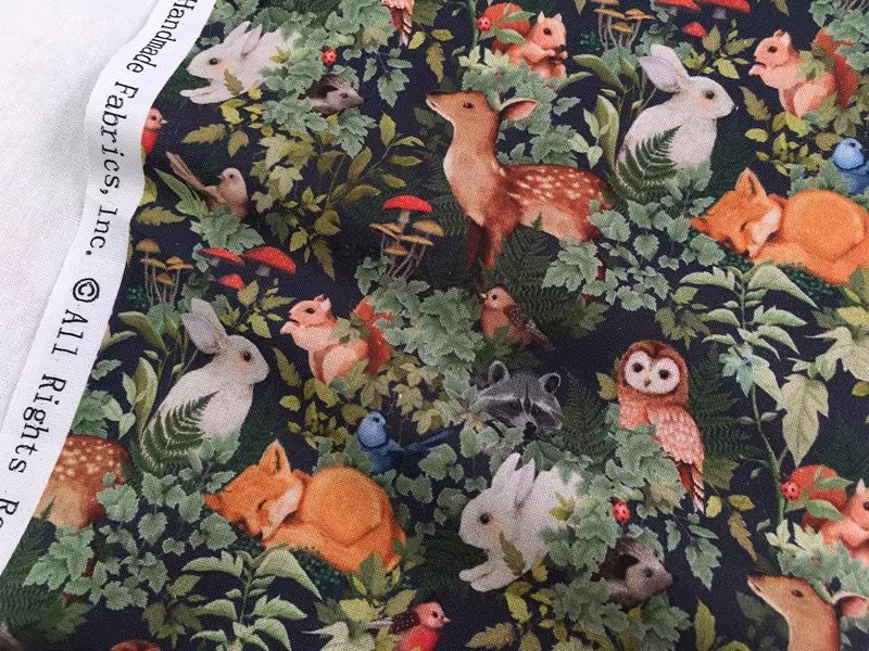 Vintage Retro Cute rabbit Fabric Cotton Fabric Animal fabric By Half Yard Little Deer, Fox, Owl, Squirrel