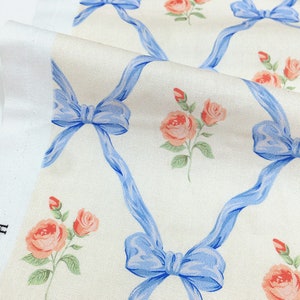 Flower Fabric Floral Fabric Bow Flowers Fabric Cotton fabric By Half Yard