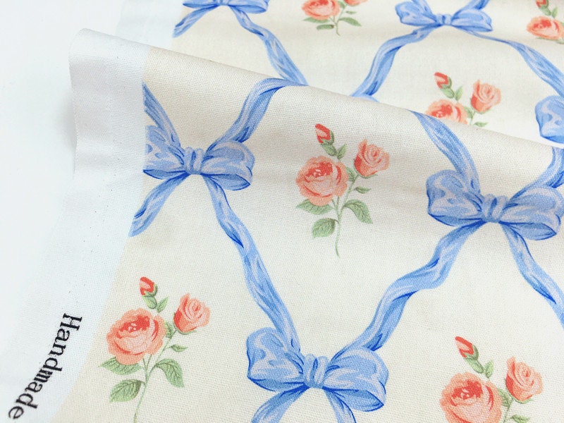 Flower Fabric Floral Fabric Bow Flowers Fabric Cotton fabric By Half Yard