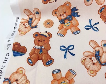 Vintage Retro Cute bow Fabric Cotton Fabric Animal Toy fabric Bear Fabric By Half Yard