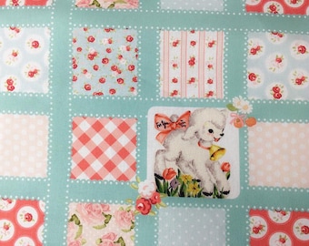 Vintage Retro Cute bow Fabric Cotton Fabric Animal Toy fabric sheep Fabric By Half Yard